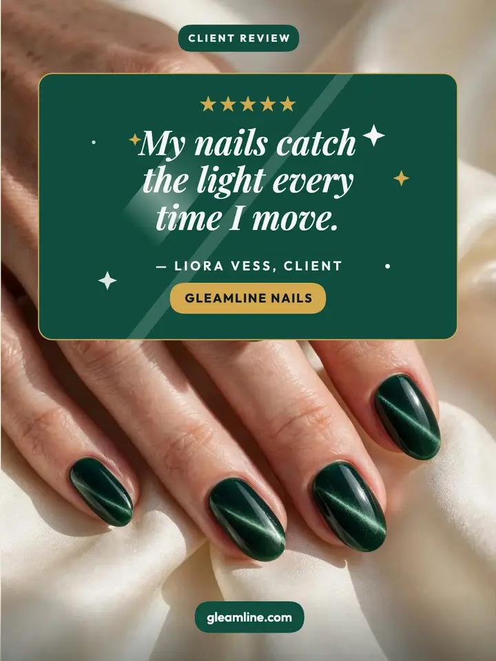 Gleamline emerald nails review card: nail studio review post template