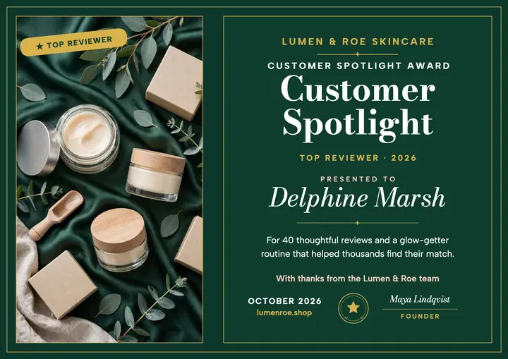 Emerald reviewer spotlight certificate, Lumen and Roe template