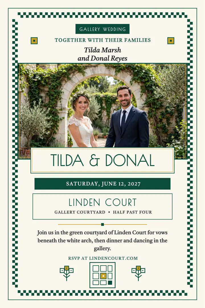 Emerald courtyard wedding poster: wedding invitation poster template