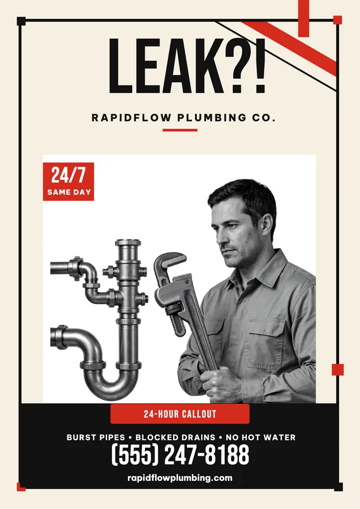 Rapidflow emergency plumber callout flyer: emergency plumber flyer template
