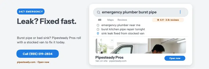 Pipesteady Pros emergency plumber search header: plumber search header template