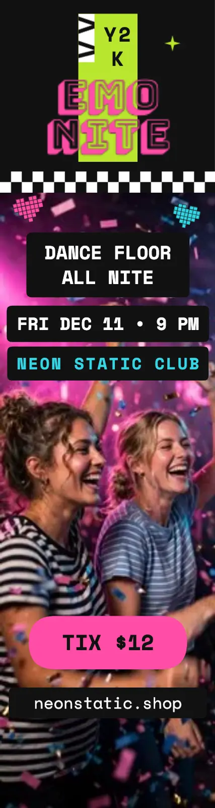 Neon Static emo nite skyscraper ad template