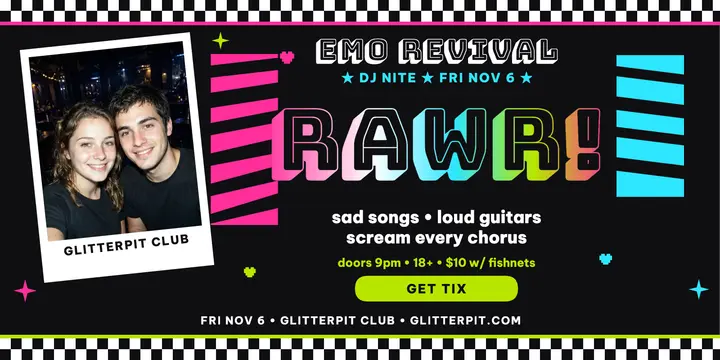 Glitterpit emo revival DJ night post: emo dj night post template