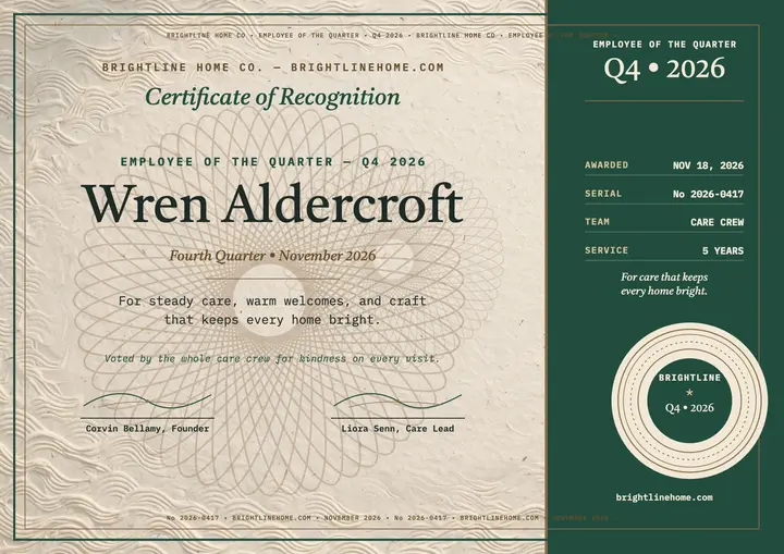 Brightline employee of the quarter certificate template
