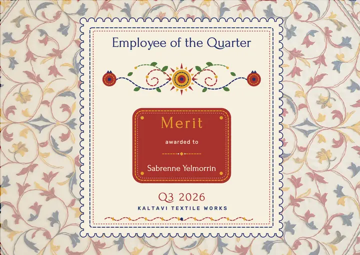 Employee of the quarter certificate, Suzani medallion template