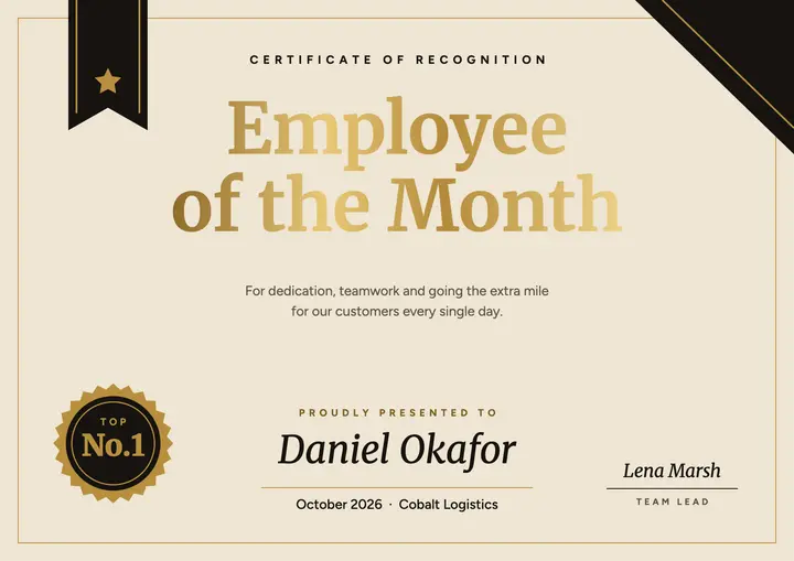 Gold employee award template