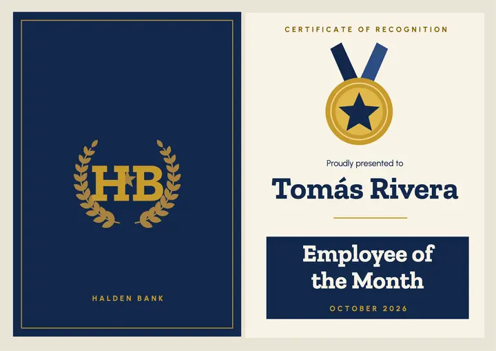 Employee of the month certificate template