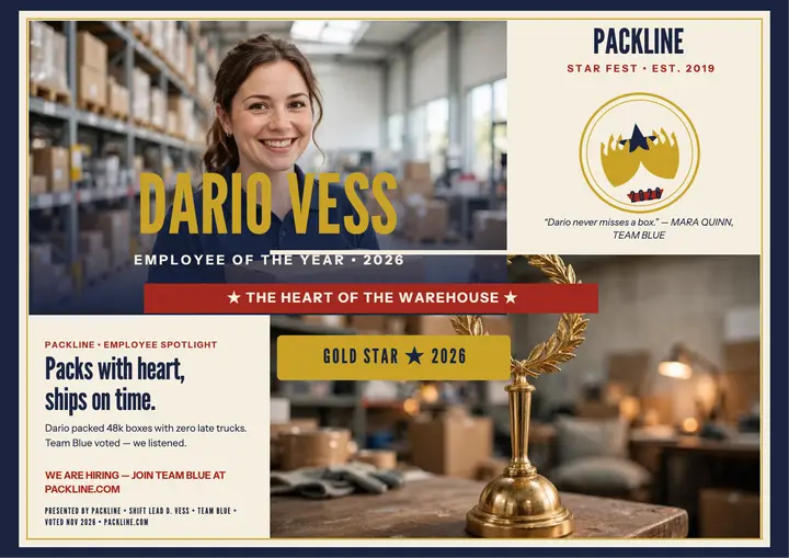 Packline star employee award certificate template