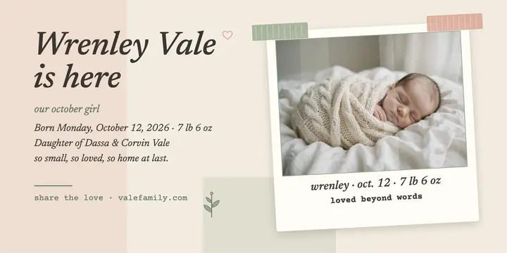 Wrenley birth announcement, emulsion lift: baby birth announcement template