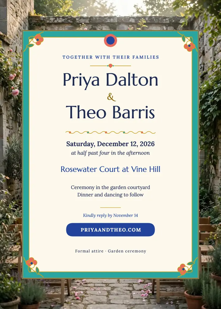 Priya and Theo enamel floral invitation template