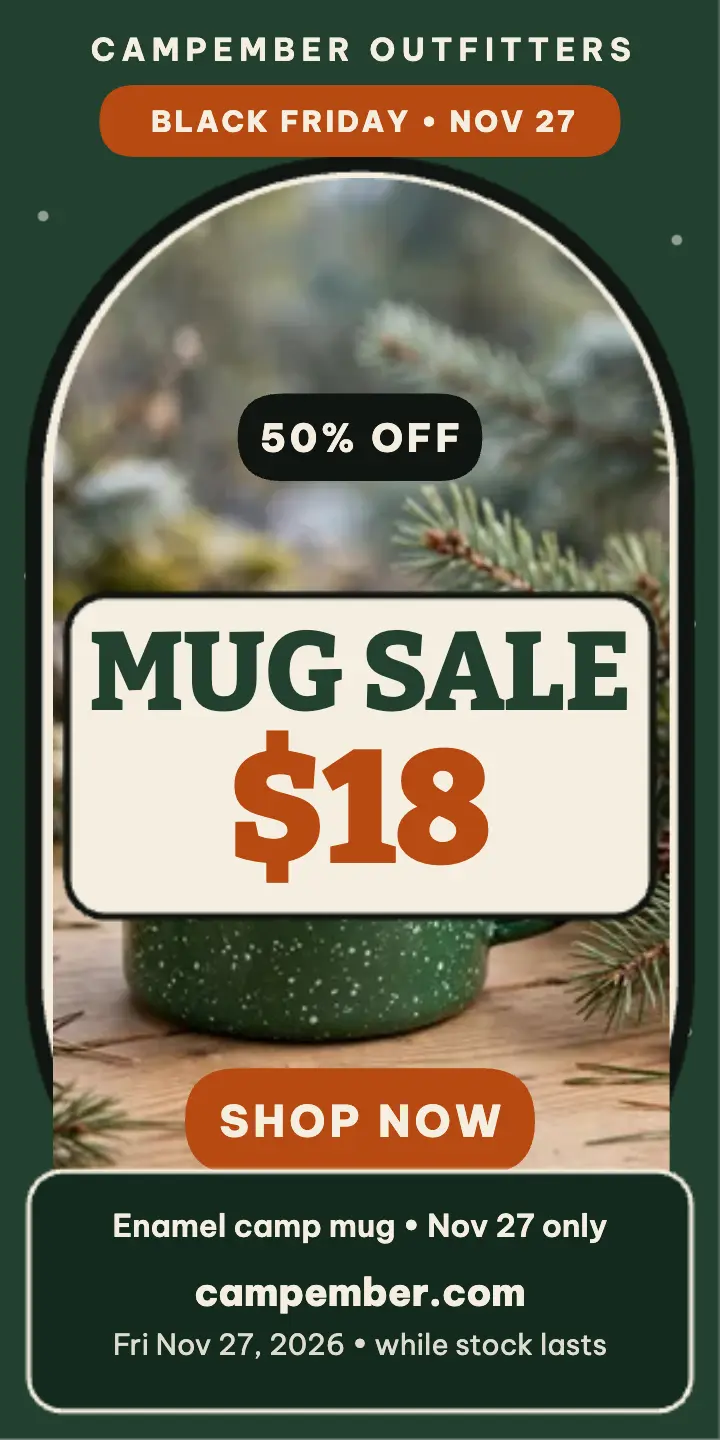Campember Black Friday mug sale half page template