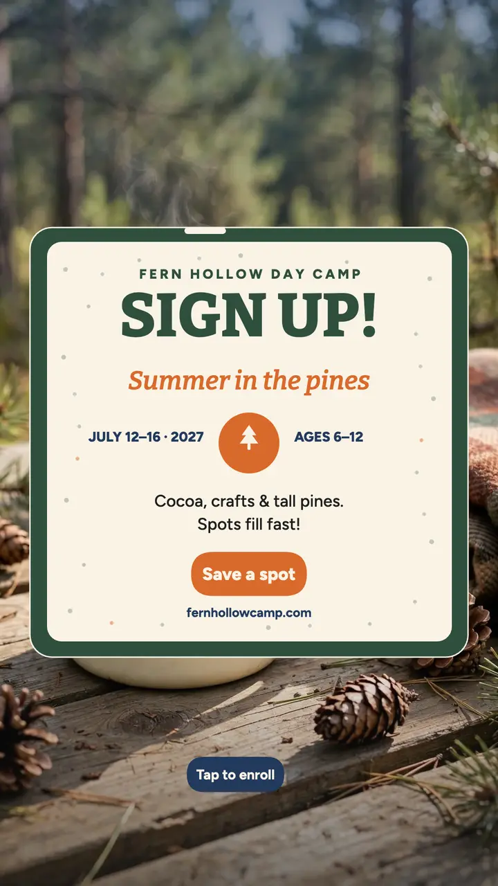 Fern Hollow forest camp enrollment story template