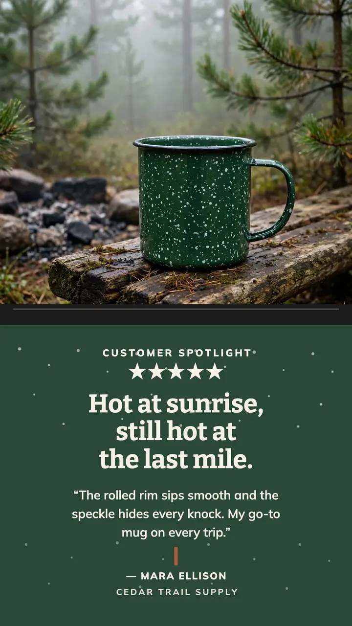 Cedar Trail enamel mug review story template