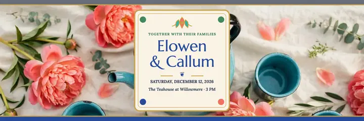 Enamel peony tea-house wedding header: wedding header template