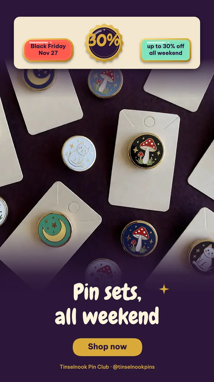 Tinselnook Black Friday pin sets story: black friday pin sale story template