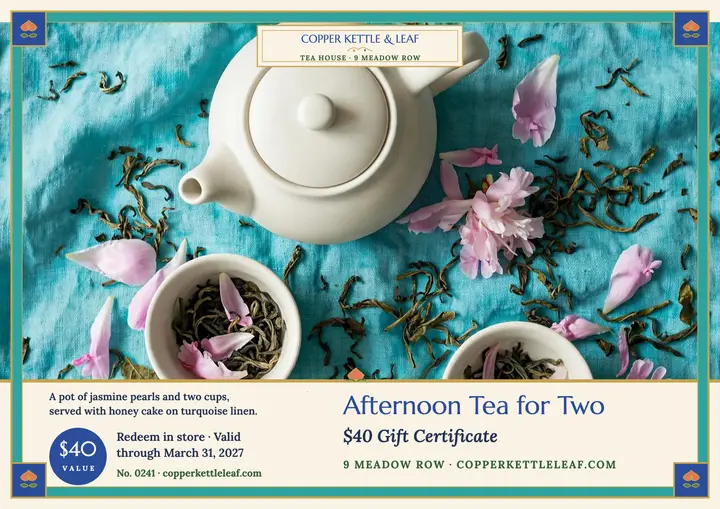 Copper Kettle tea gift certificate template