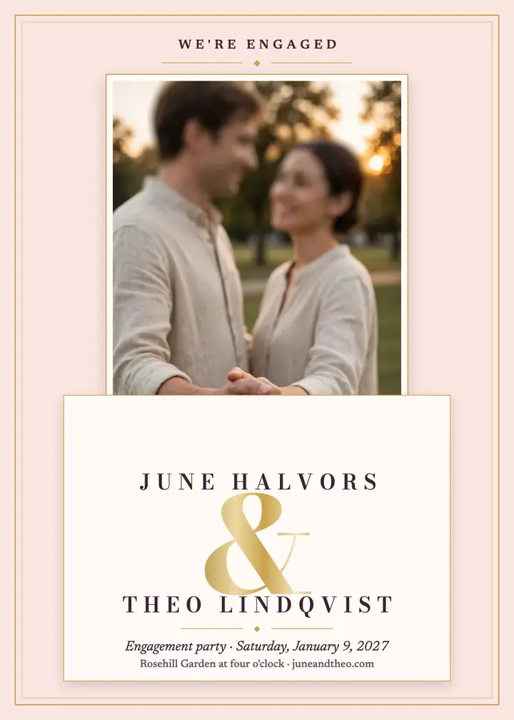 June and Theo blush engagement invite template