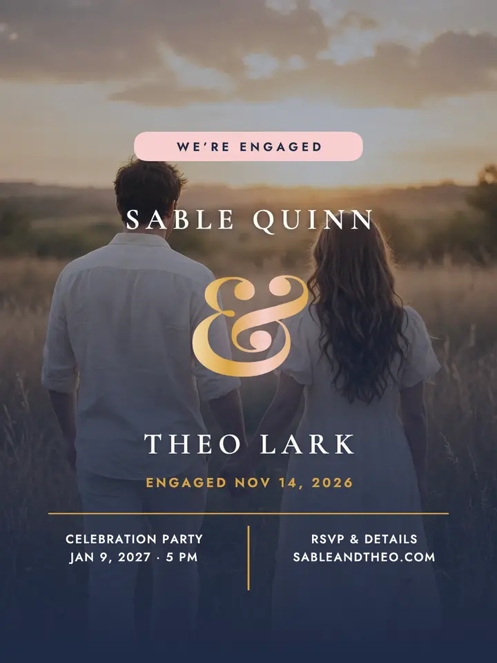Sable and Theo foil engagement portrait: engagement announcement template