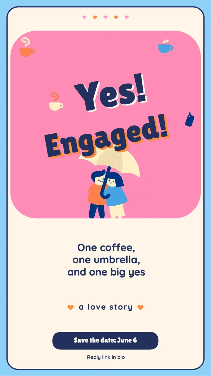 Engagement announcement story, rom-com couple template