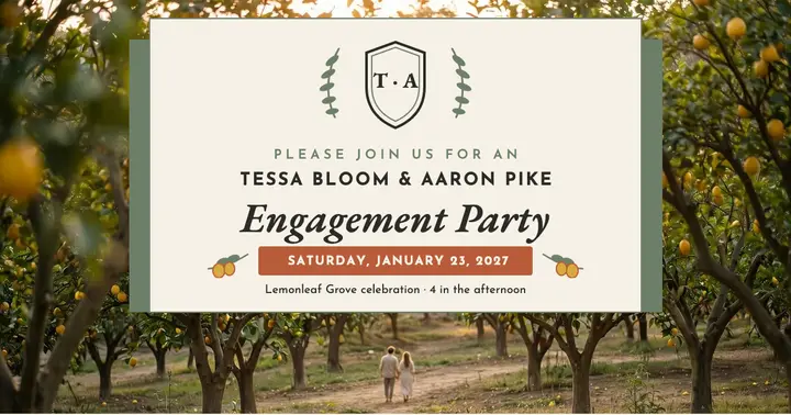 Tessa Bloom and Aaron Pike engagement party post: engagement party post template