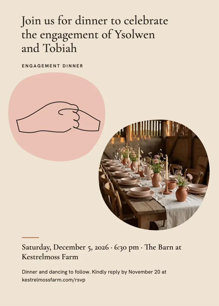 Engagement dinner invitation, clasped hands line drawing template