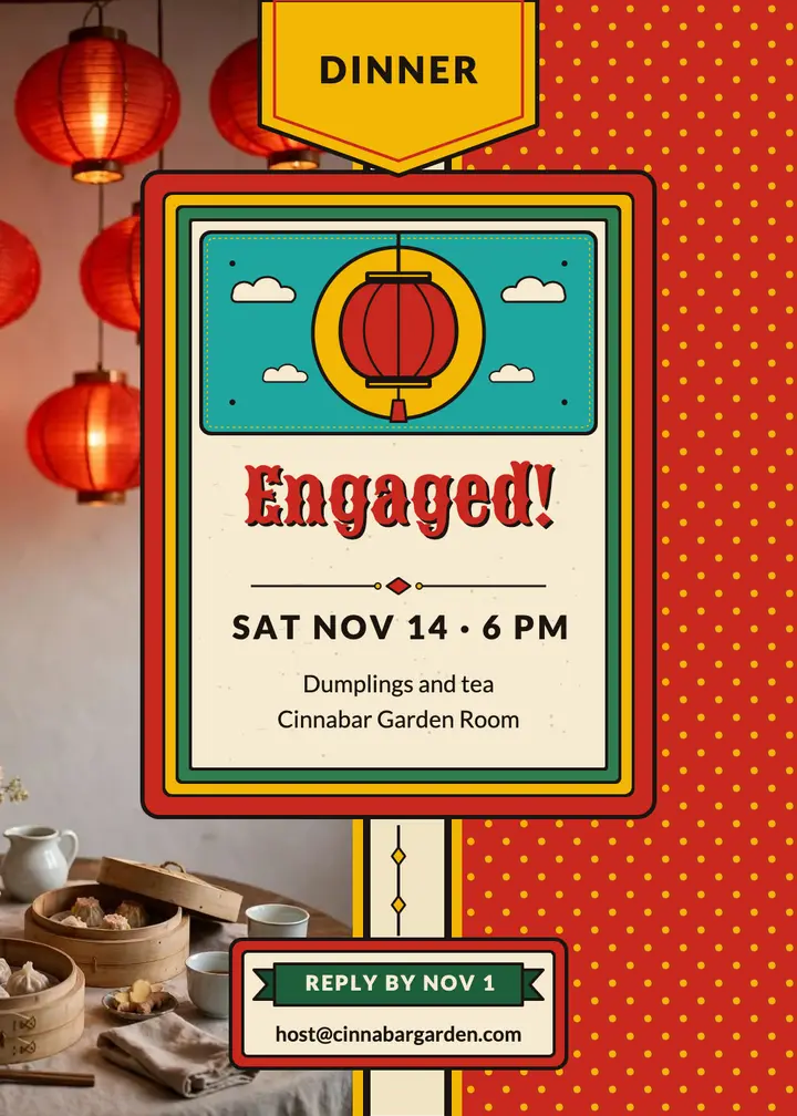 Engagement dinner invitation, matchbox label template