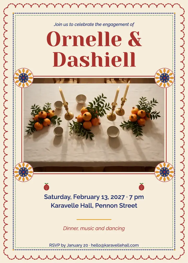 Ornelle and Dashiell engagement dinner invitation template