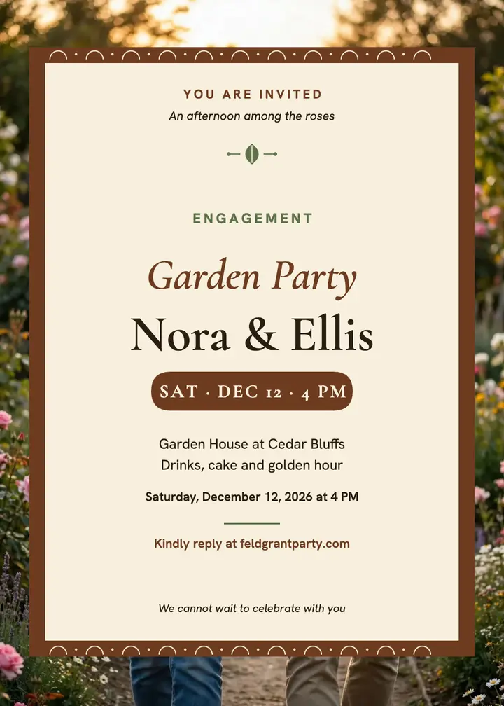 Nora and Ellis garden engagement invite template
