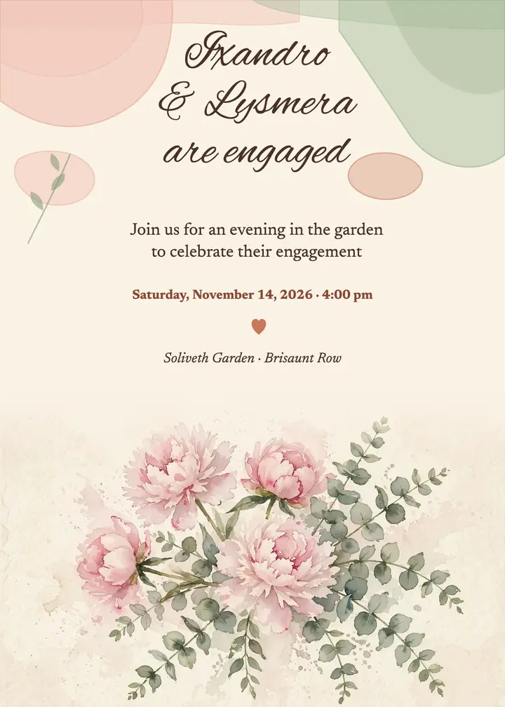 Garden engagement party invitation, watercolor wash template