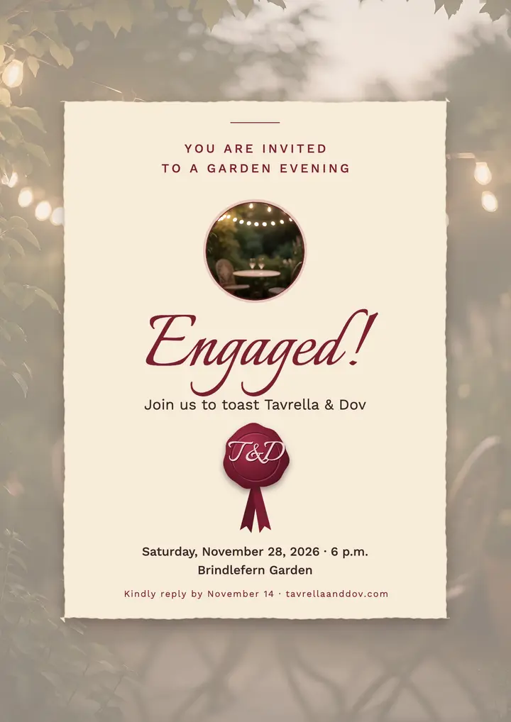 Engagement garden toast invitation, wax-seal letter: engagement party invitation template