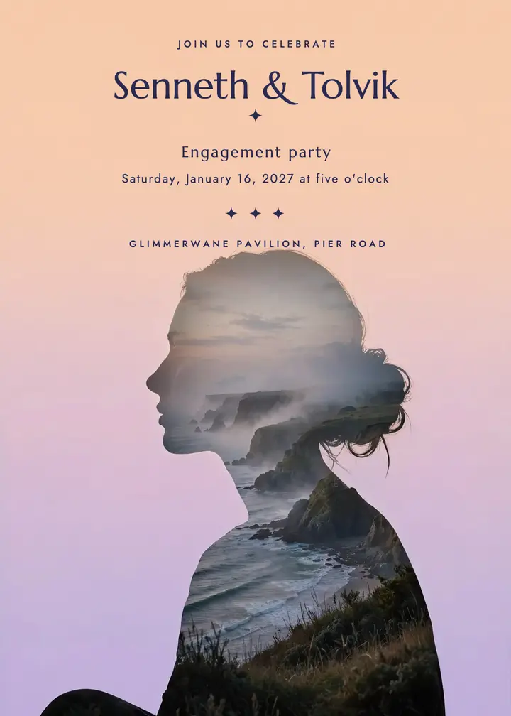 Engagement party invitation, double-exposure profile template