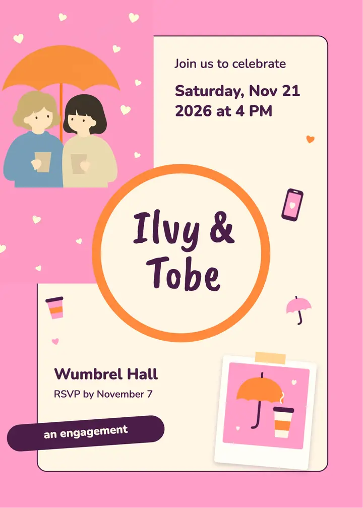 Engagement party invitation, rom-com illustrated cover template