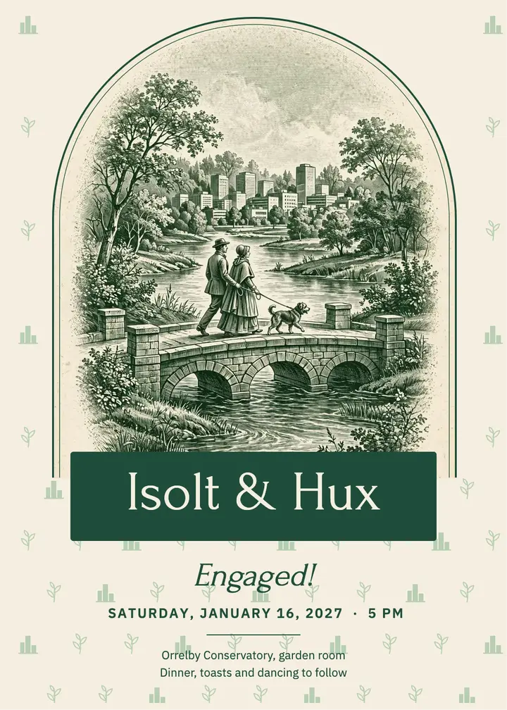 Isolt and Hux engagement party invitation, modern toile template