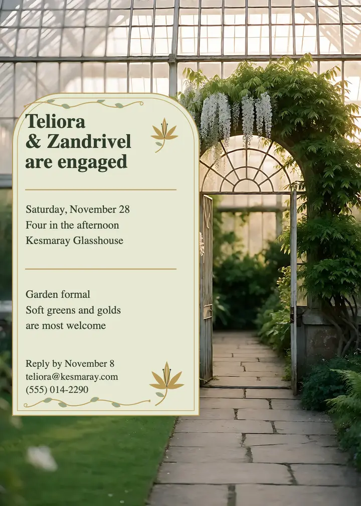 Engagement party invitation, art nouveau conservatory template