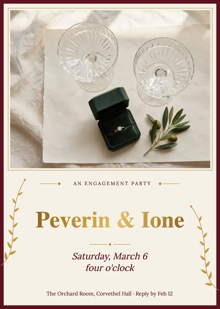 Engagement party invitation, letterpress and foil template