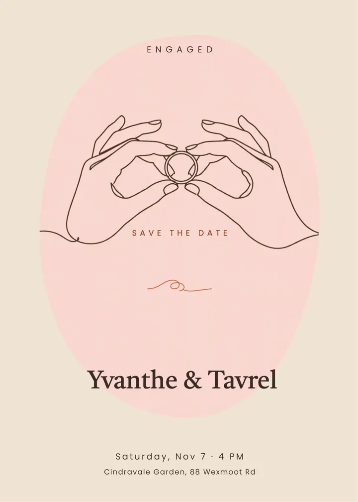 Yvanthe and Tavrel engagement party line art invitation: engagement party invitation template