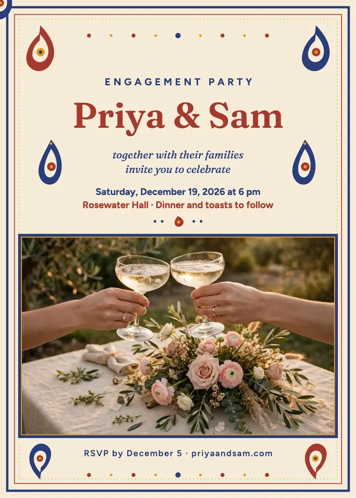 Priya and Sam paisley engagement invitation template