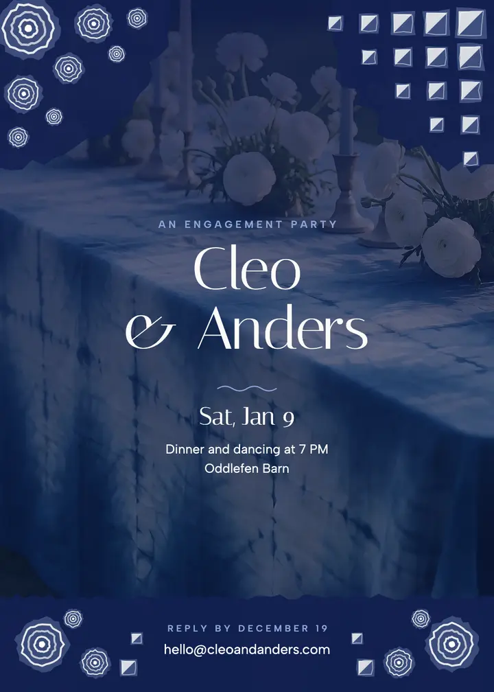 Cleo and Anders engagement party shibori invitation template
