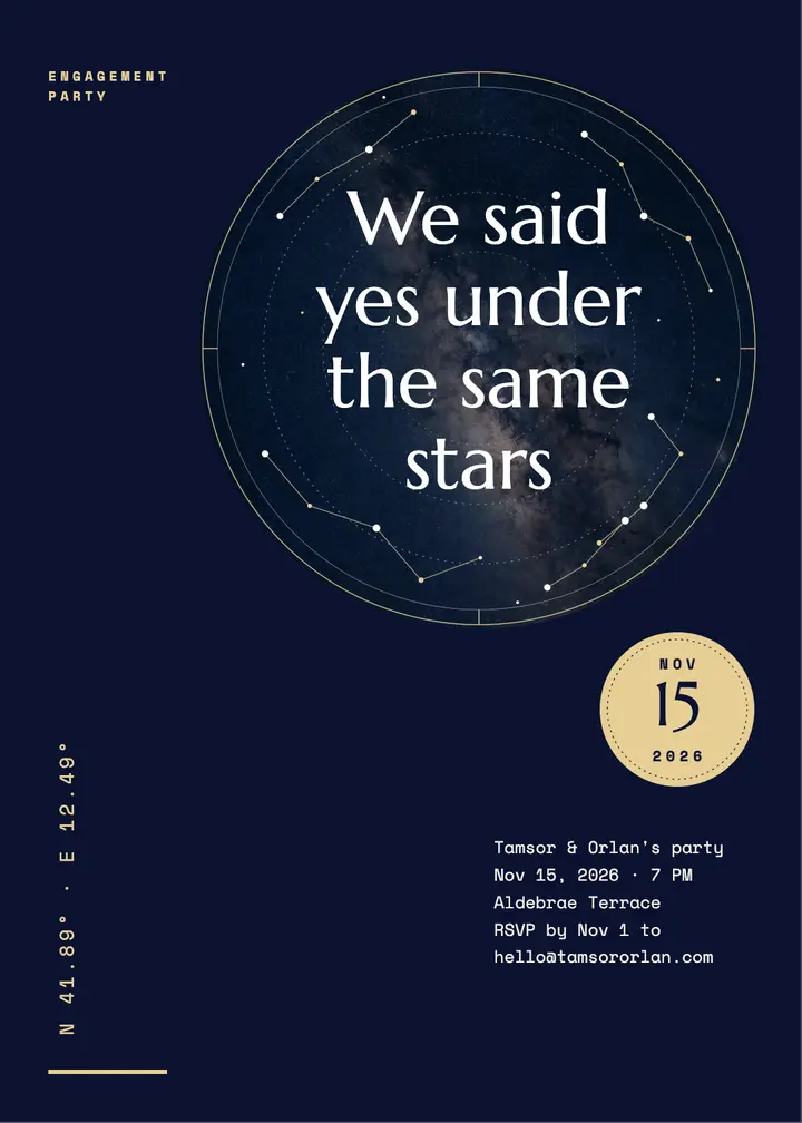Engagement party star map invitation template