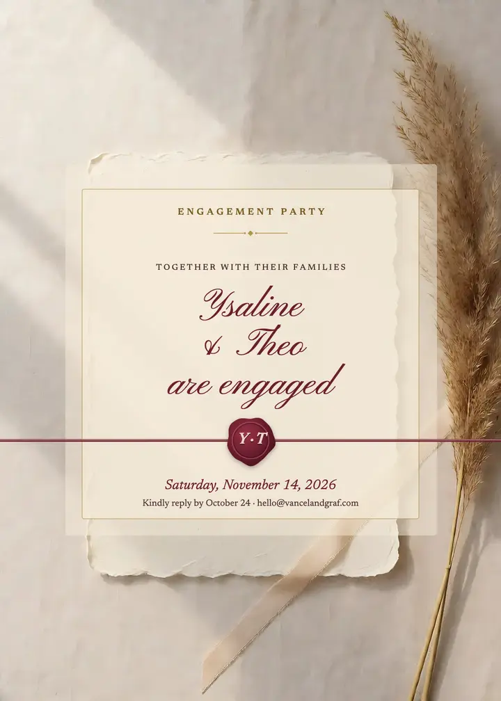 Ysaline & Theo engagement party wax-seal invitation template