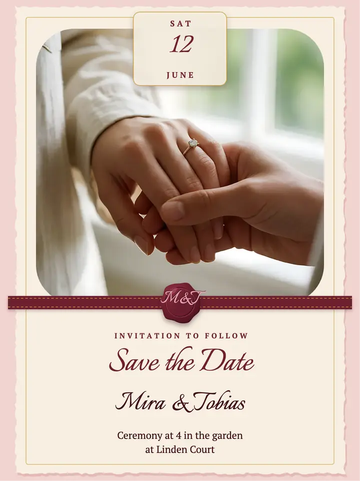 Engagement save the date, wax seal letter template