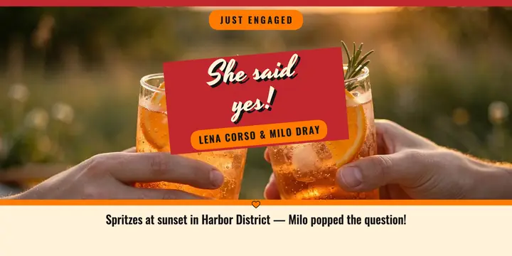 Lena and Milo spritz engagement toast template
