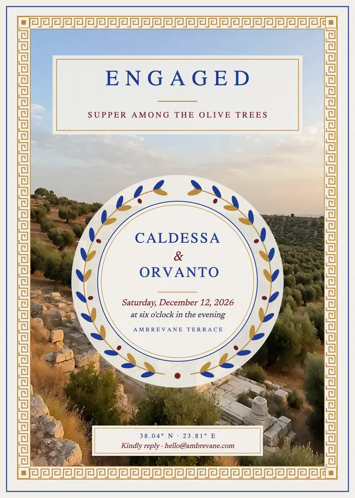 Engagement supper invitation, mythcore olive grove template