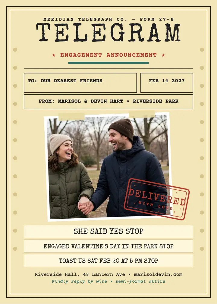Marisol and Devin engagement telegram template