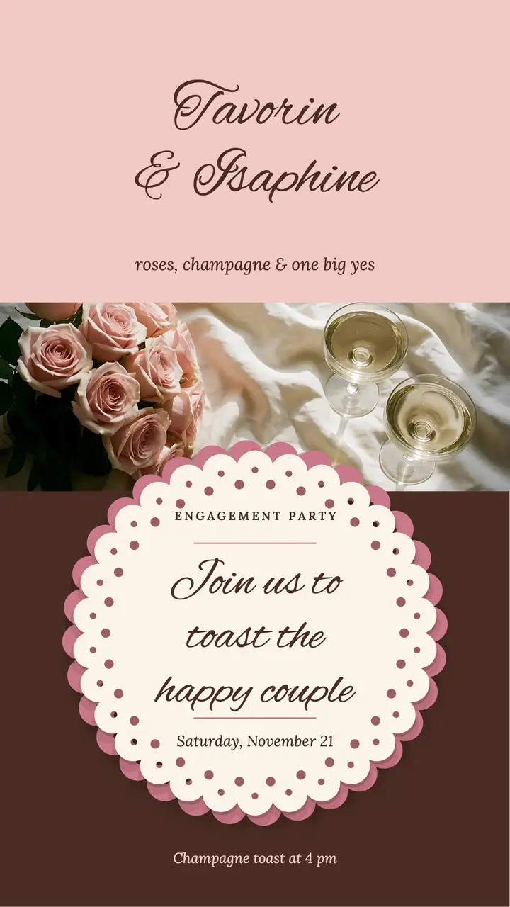Engagement toast invitation story, paper lace doily template