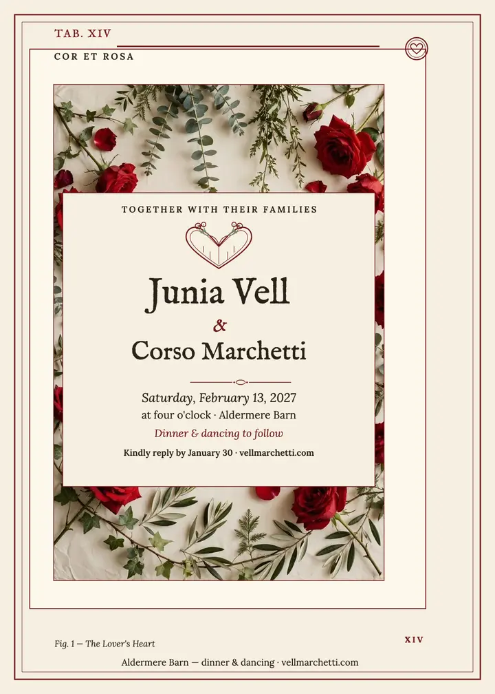 Junia and Corso engraved heart invitation template