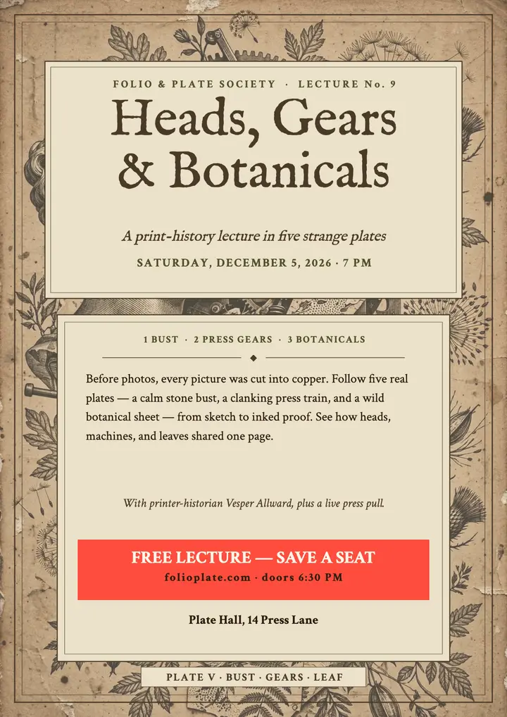 Folio Plate print-history lecture flyer template