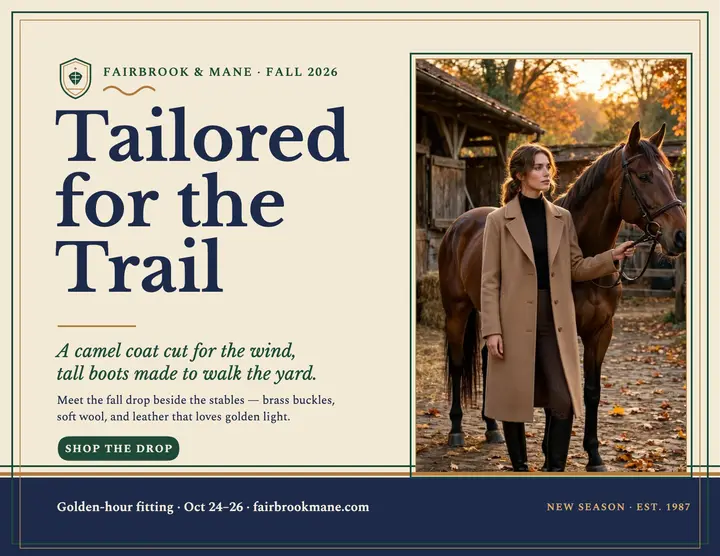 Fairbrook and Mane fall drop flyer: fall fashion flyer template