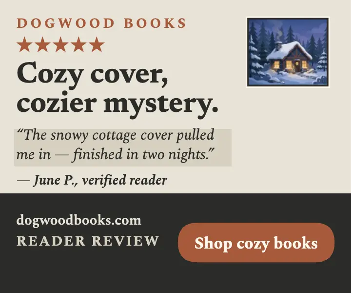 Dogwood Books cozy mystery review ad template