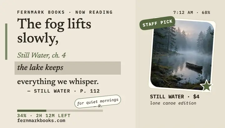 Fernmark Books lake quote card template